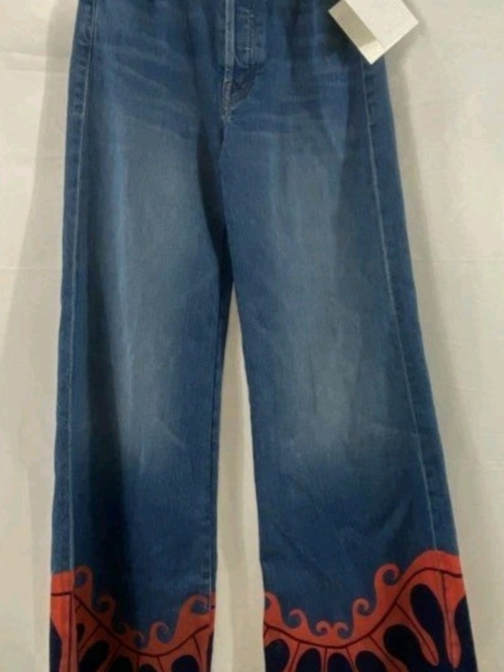 MOTHER Wide-Leg Jeans in Blue with Red Accent Hem - Picture 2 of 9